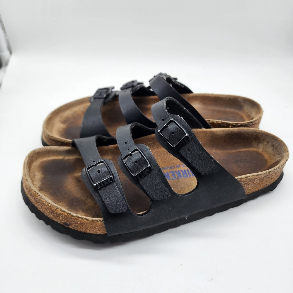 Birkenstock Florida Sandals Women 7-7.5 EU 38 Black Birko-Flor Narrow